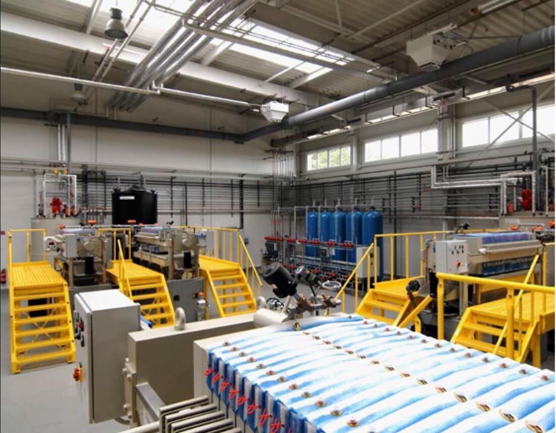 Solar panel recycling line in a plant hall