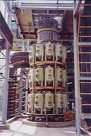 Carousel of ion-exchange columns in a steel structure