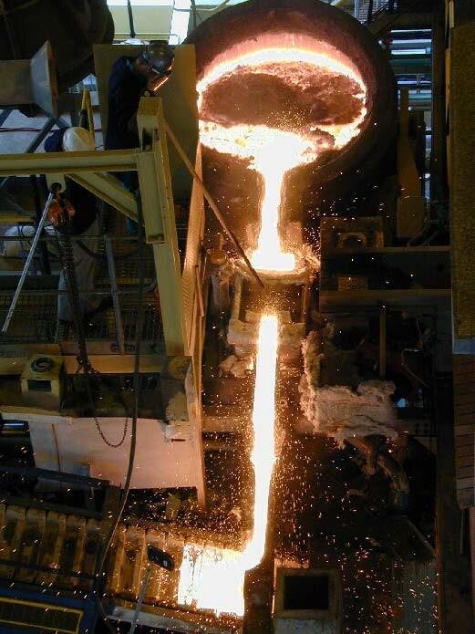 Molten slag being tapped from a furnace